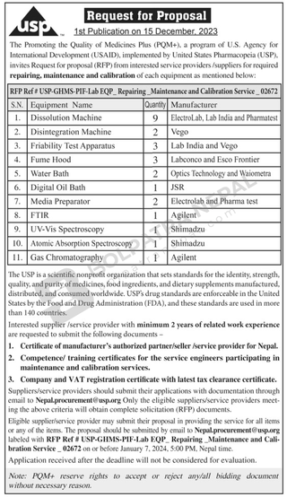 Tender/Quotation Of Goods For Machine & Other Materials, Items & Equipment At Kathmandu