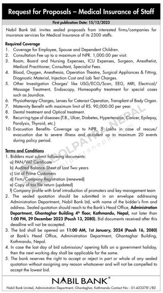  Tender/Quotation Of Services For Insurance At Kathmandu