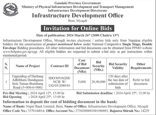 Invitation for Online Bids from Ministry for Road Upgradation Work