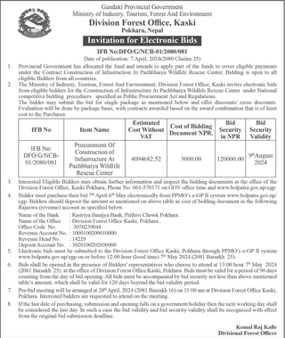 Bid Invitation for the Construction of Infrastructure At Pachbhaiya Wildlife Rescue Center 