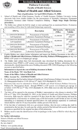 Pokhara University invites bidders for the procurement of Scientific Laboratory Equipment 