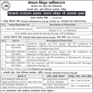 Bid Invitation from NEA for multiple works at different places
