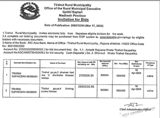 Bid Invitation from Tirahut Rural Municipality