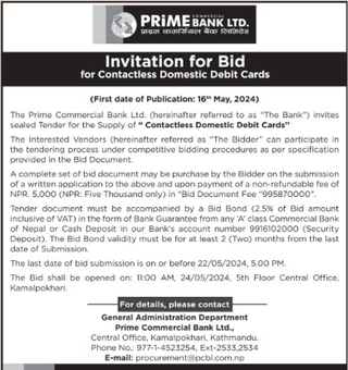 Prime Bank Ltd invitation for bid