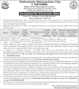 Invitation for Electronic Bids for Supply and Delivery of SUV at KMC