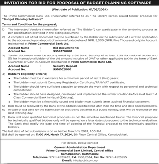 INVITATION FOR BID FOR PROPOSAL OF BUDGET PLANNING SOFTWARE