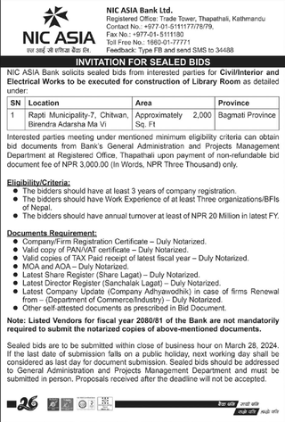 Invitation for Sealed Bids for Library Construction