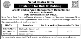 Nepal Rastra Bank invites bidders