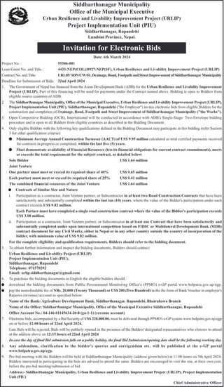 Electronic Bid Invitation for construction related work