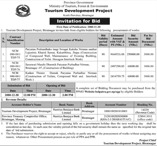 Invitation for Bid from Tourism Ministry
