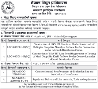 Bid Invitation from NEA for works in different places