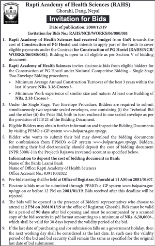 Invitation for Bids for Hostel Construction