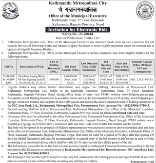 Kathmandu Metropolitan City invites electronic bids 