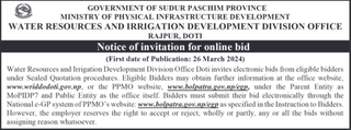 Water Resources and Irrigation Development Division Office Doti invites electronic bids 