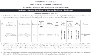 Invitation e-Bids for Intelligence & Counter Intelligence Equipment