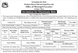 Invitation for E-Bids from Jeetpursimara Sub metropolitan city