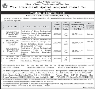 Invitation for Electronic Bids for construction works from Water Resources and Irrigation Development 