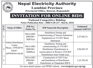 INVITATION FOR ONLINE BIDS from NEA for three works