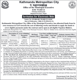 Invitation for Electronic Bids from KMC for Road Maintenance