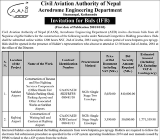 Bid Invitation for the construction work from Civil Aviation Authority 
