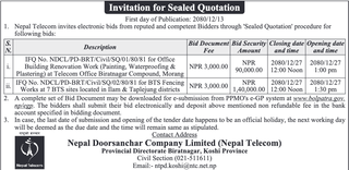 Invitation for Sealed Quotation from Nepal Telecom