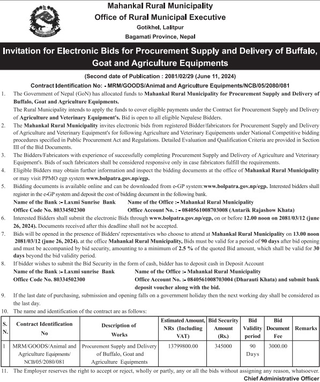 Procurement Supply and Delivery of Buffalo, Goat and Agriculture Equipments