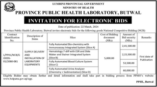 Bid Invitation from Province Public Health Laboratory 