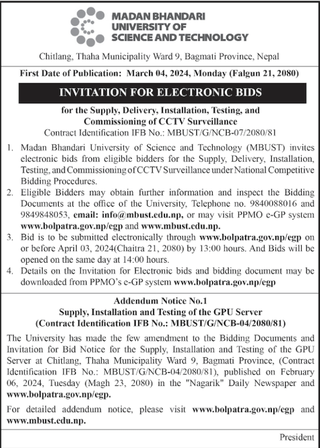 Electronic Bid Invitation from Madan Bhandari University of Science and Technology