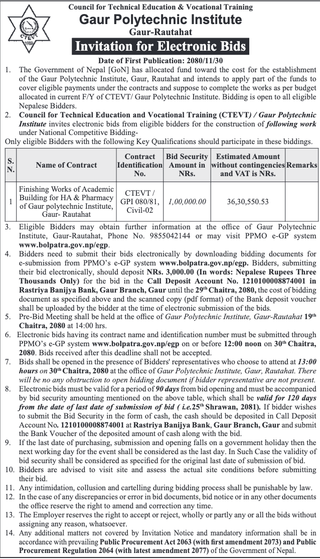 Invitation for Electronic Bids from CTEVT