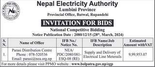 NEA invites bidders for supply delivery of electrical line materials