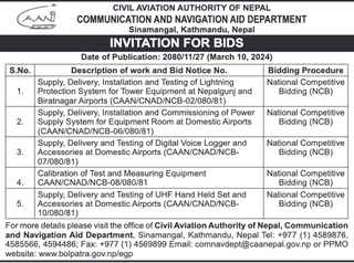 Invitation for Bids from Civil Aviation for multiple works