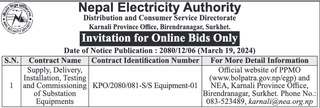 NEA invites bidders for Substation Equipment