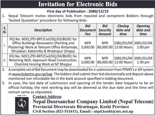 Invitation for E-Bids from NTC for two works