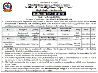 National Investigation Department invitation for bid