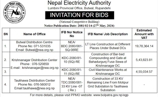 Nepal Electricity Authority, Lumbini Province- Invitation for Bids