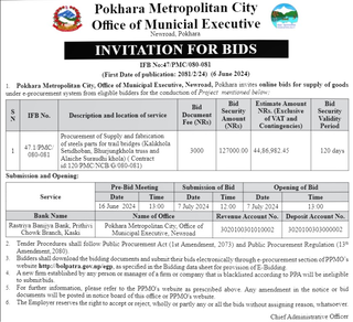 Procurement of Supply and fabrication of steels parts for trail bridges (Kalikhola Setidhoban, Bhurjungkhola truss and Alaiche Suraudhi khola) (