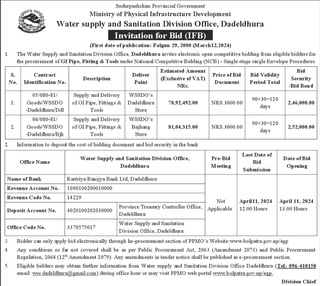 Invitation for Bid (IFB) from Ministry Dadeldhura