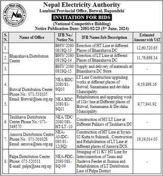 Nepal Electricity Authority-National Competitive Bidding