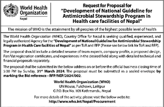 Request for Proposal for "Development of National Guideline for Antimicrobial Stewardship Program in Health care facilities of Nepal"
