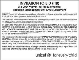 Invitation to Bid for Procurement for Lactation Management Unit (LMUs) Equipment.