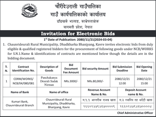 Electronic Bid Invitation for procurement of goods