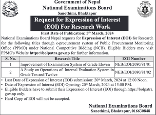 Request for Expression of Interest (EOI) For Research Work- NEB