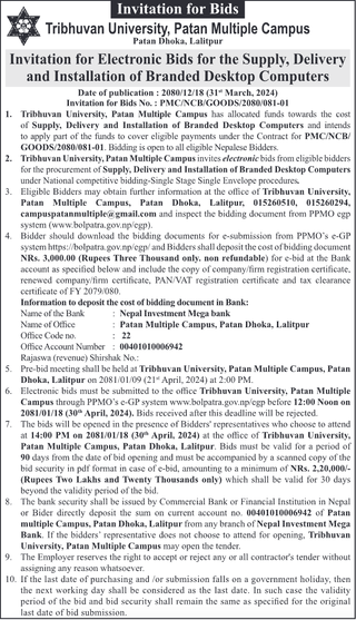 Invitation for Electronic Bids for the Supply, Delivery and Installation of Branded Desktop Computers