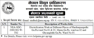 Electrification Work at Different Places of Hariharpurgadhi Ga.Pa. , Marin Ga.Pa. and Ghyanglekh Ga.Pa.