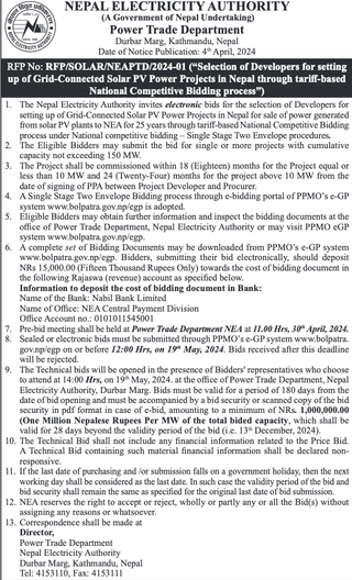 Bid Invitation for the selection of Developers for setting up of Grid-Connected Solar PV Power Projects