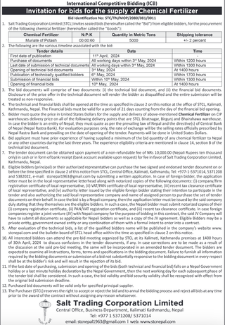 Salt Trading Corporation Limited invites bidders for the procurement of the following chemical fertilizer