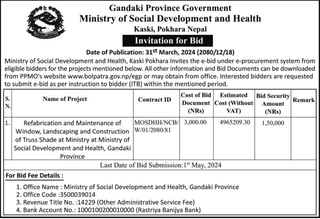 Bid Invitation from Ministry of Social Development and Health, Kaski