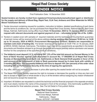 Tender/Quotation Of Goods For Medical/Medicine/Equipment At Kathmandu
