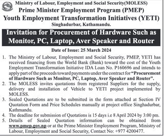 Invitation for Procurement of Hardware Such as Monitor, PC, Laptop, Aver Speaker and Router
