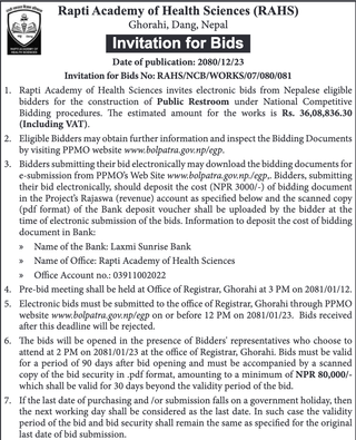 Bid Invitation for the construction of Public Restroom 